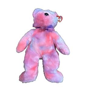 Ty Beanie Buddy 13.5" CLUBBY 5th Anniversary Pink Bear Stuffed Animal Plush